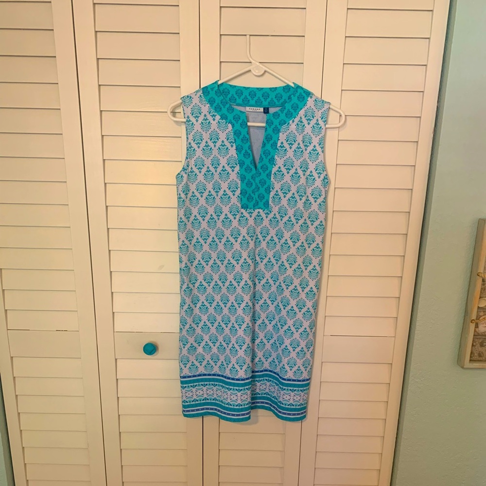 Cabana Life Dress Teal Blue Green Patterned Sleeveless  Sz Small
